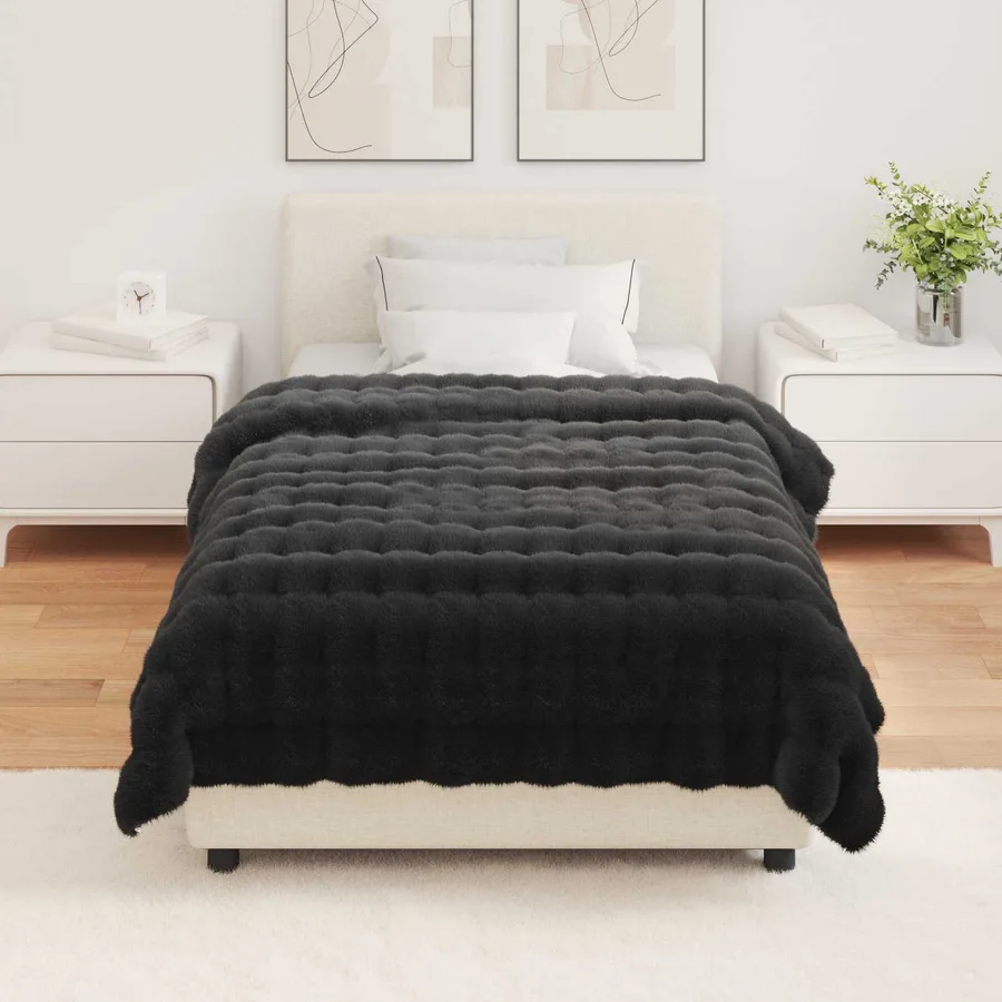 Couverture antidérapante en fausse de lapin Olite 4 pcs Noir - 4