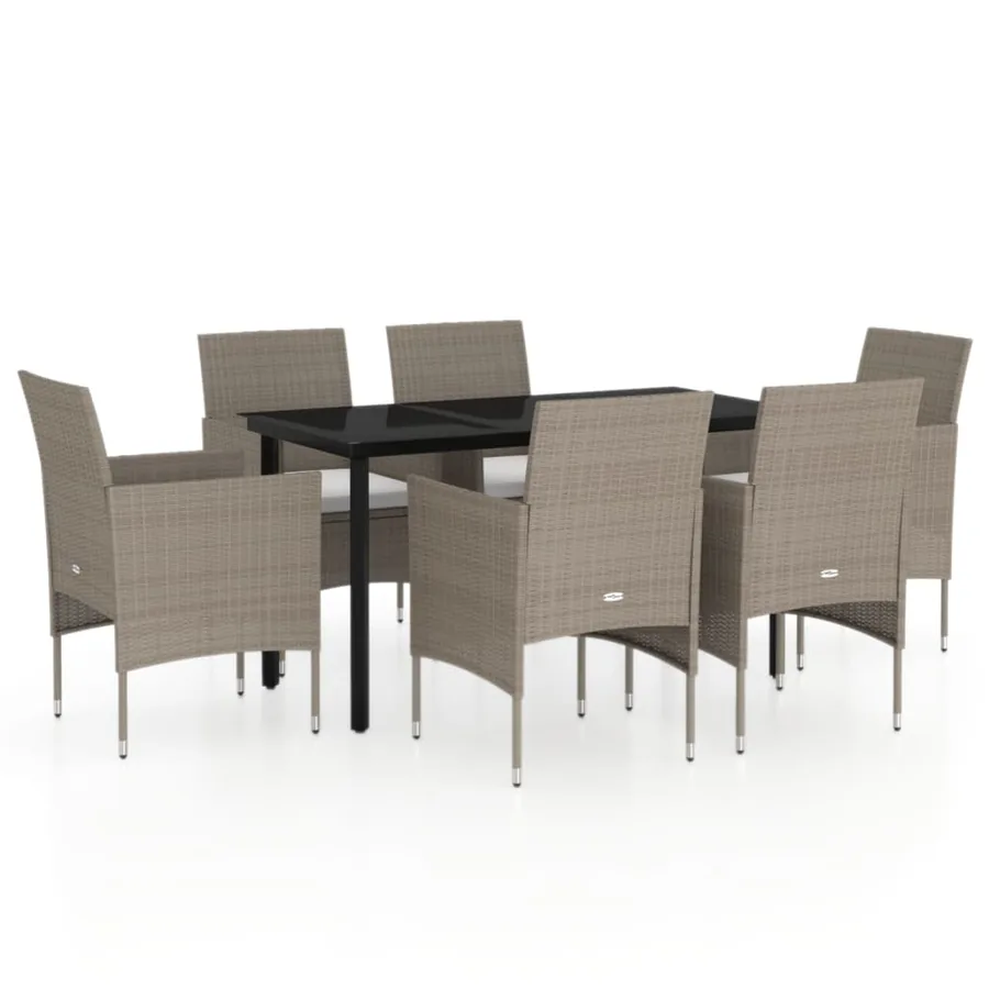 Ensemble à manger de jardin coussins 7 pcs Beige/noir - 2