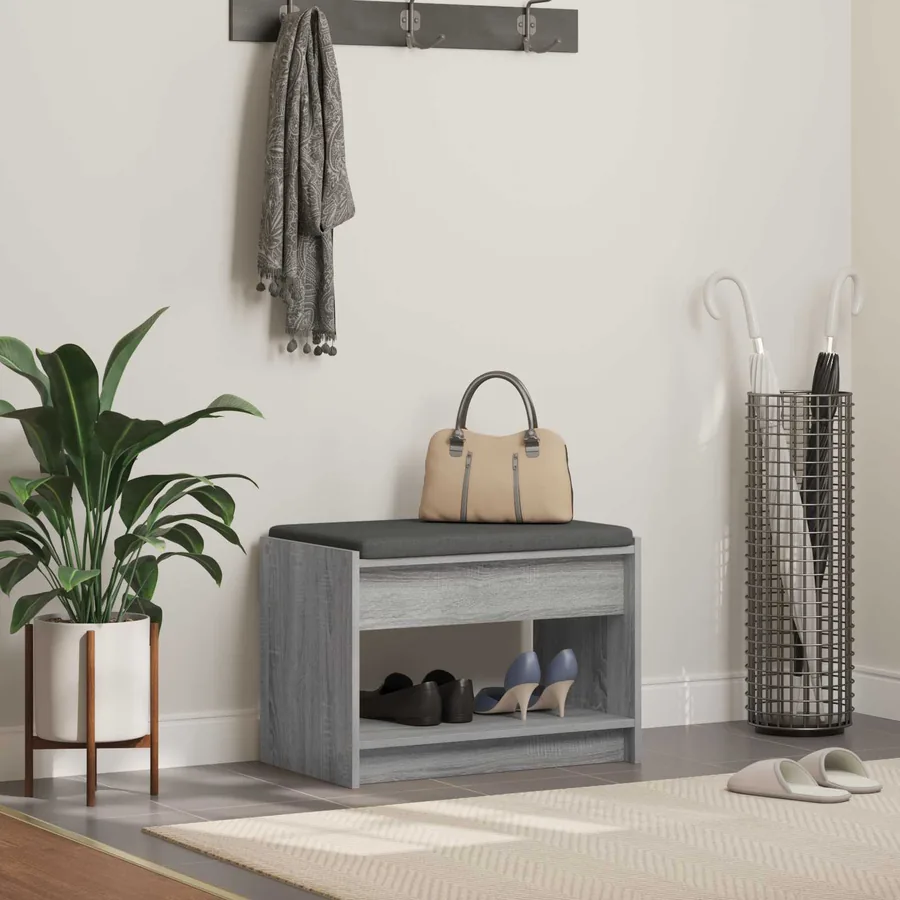 Banc d'entrée avec coussin Gris Sonoma 63 x 38 x 45 cm