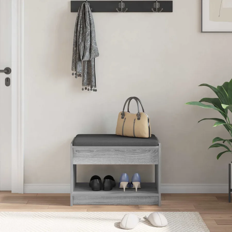 Banc d'entrée avec coussin Gris Sonoma 63 x 38 x 45 cm - 4