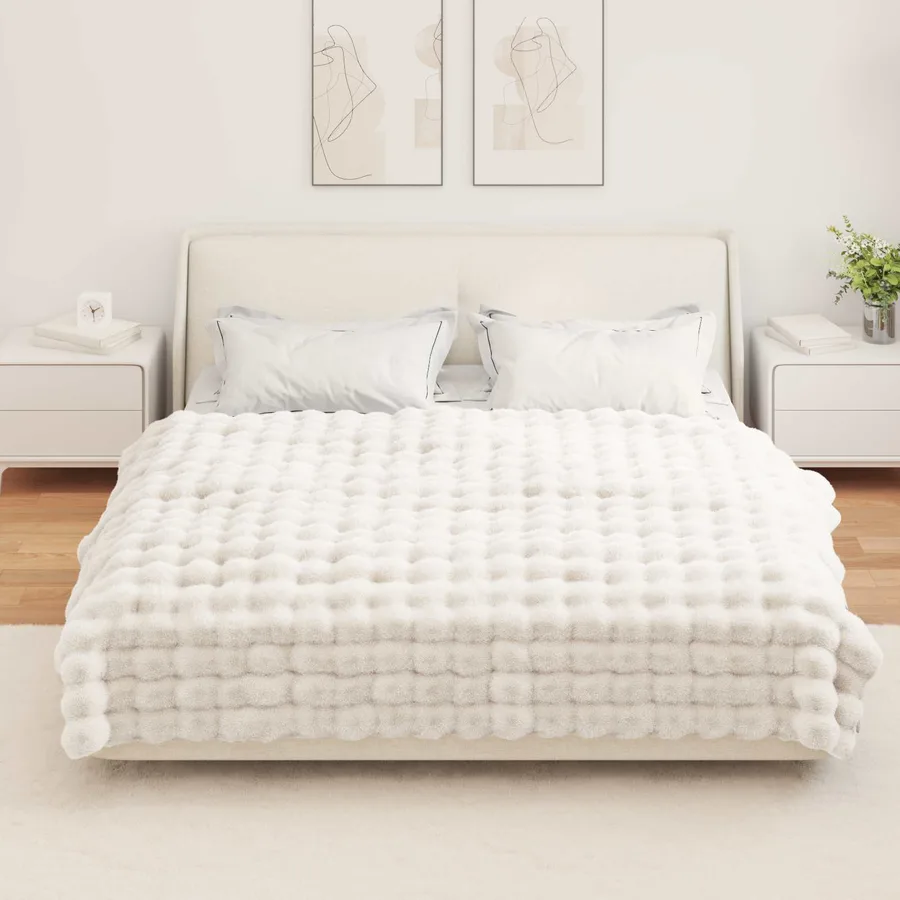 Couverture antidérapante en fausse de lapin Olite Blanc - 4