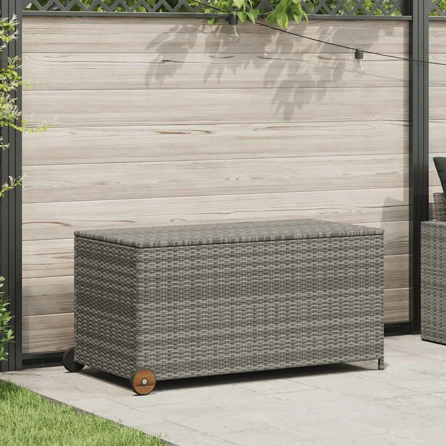 Garden storage box light grey 120x65x61 cm rattan