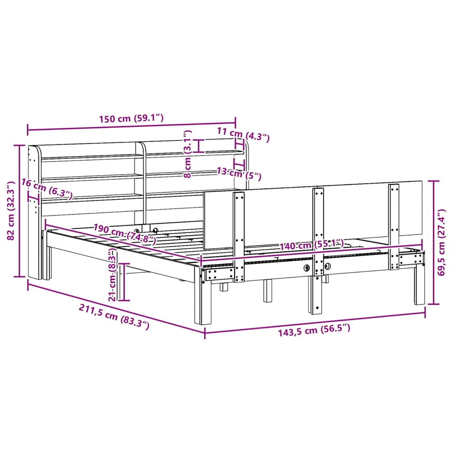 Cadre de lit avec stockage 2 pcs Cire marron Bois de Pin Massif - 12