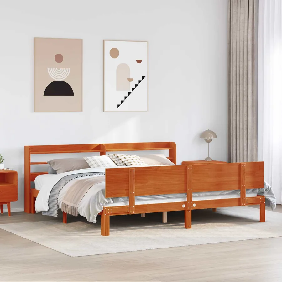 Cadre de lit avec stockage 2 pcs Cire marron Bois de Pin Massif