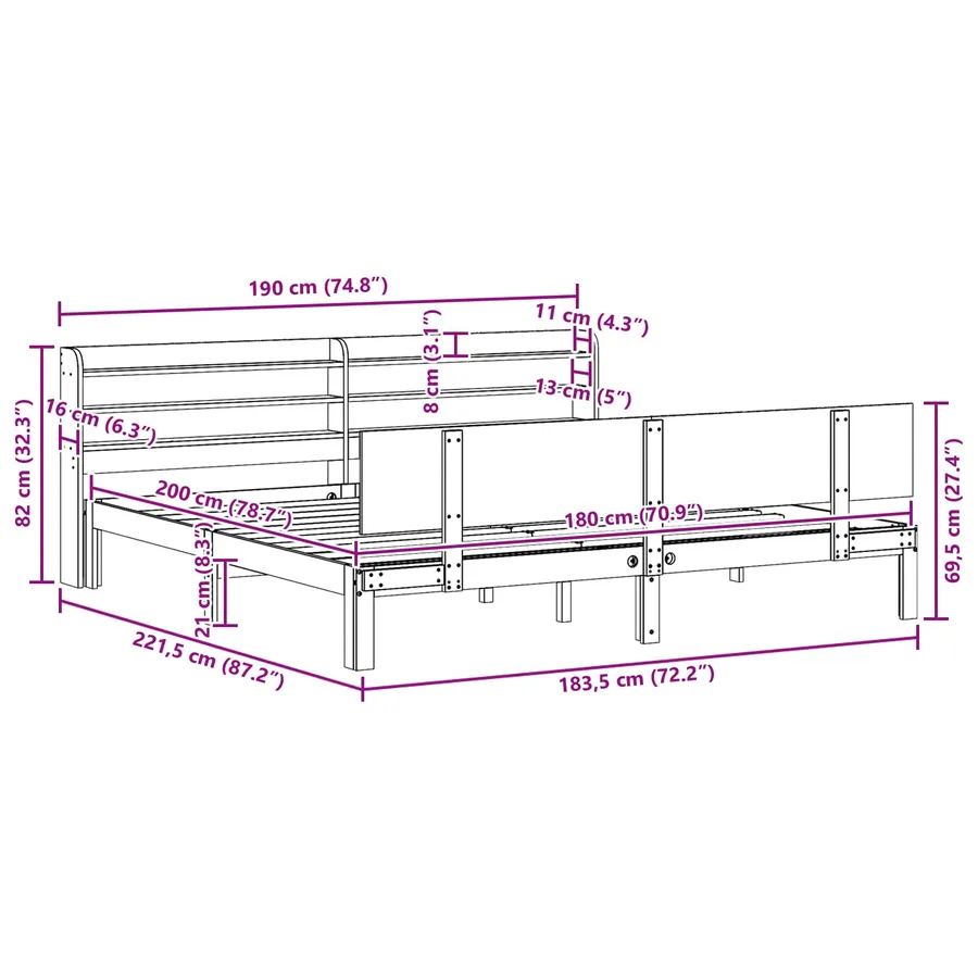 Cadre de lit avec stockage 2 pcs Cire marron Bois de Pin Massif - 12
