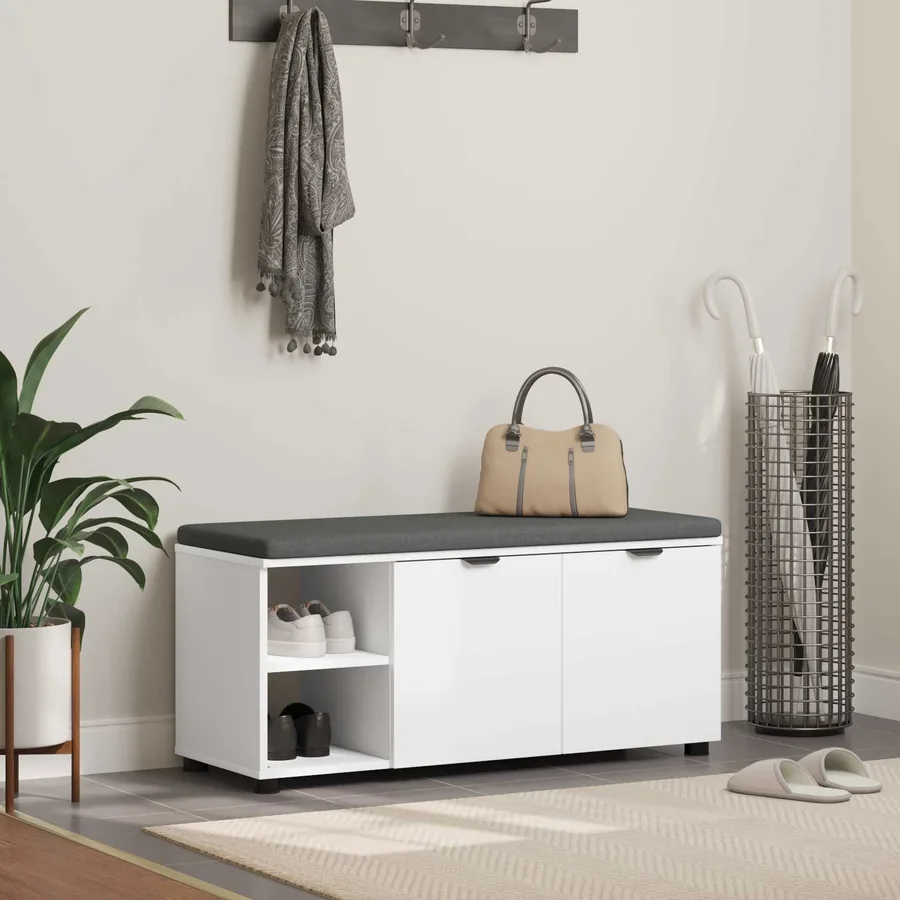 Banc d'entrée Blanc 100 x 38 x 46 cm Bois Ingénierie et Tissu