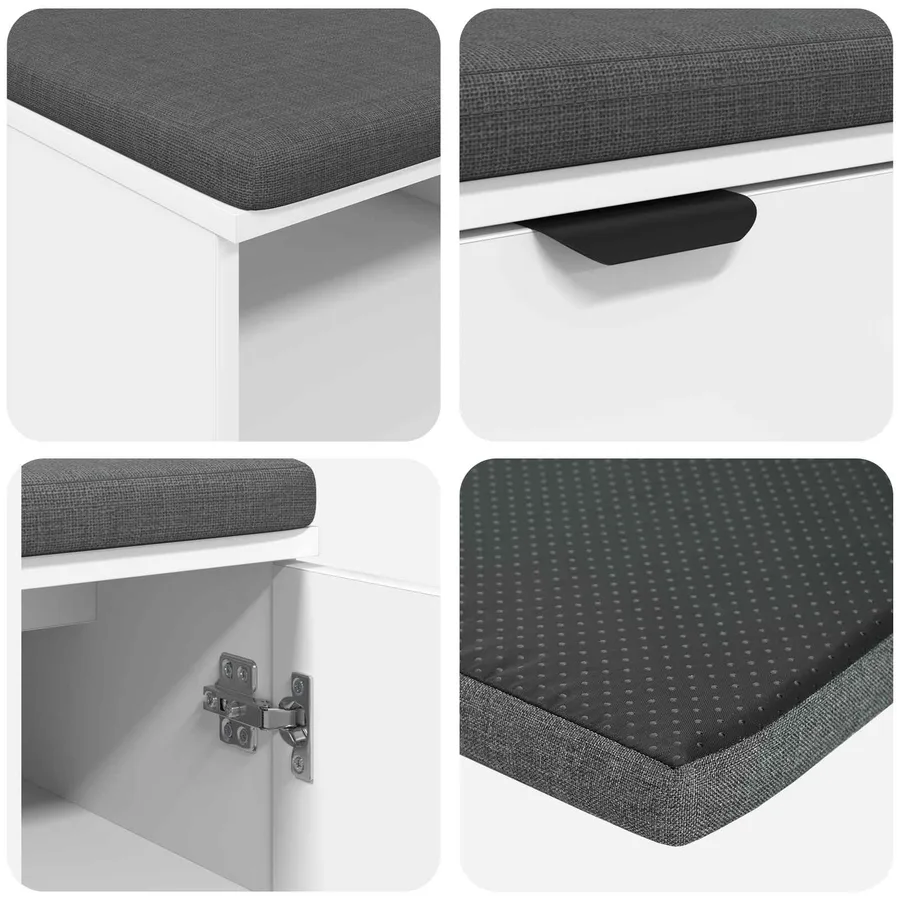 Banc d'entrée Blanc 100 x 38 x 46 cm Bois Ingénierie et Tissu - 9