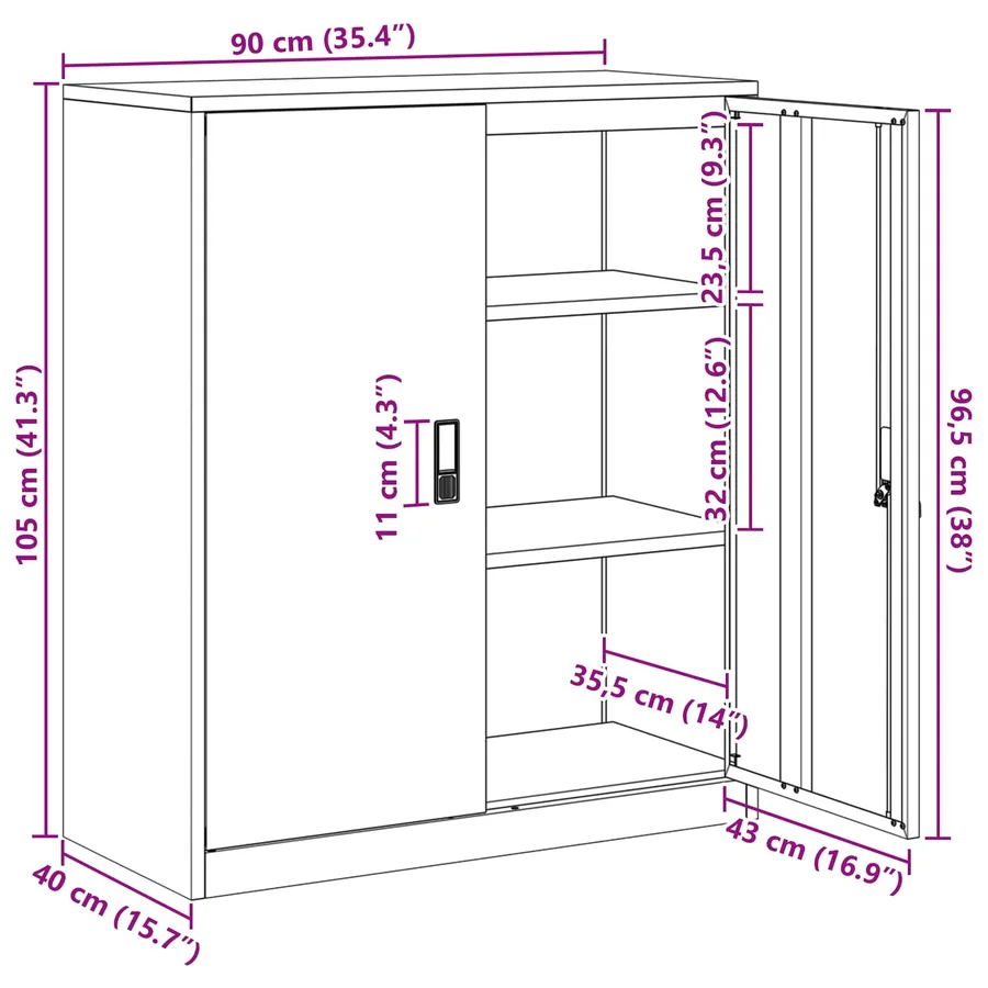 Armoire de rangement Jaune moutarde 90 x 40 x 105 cm Acier - 13