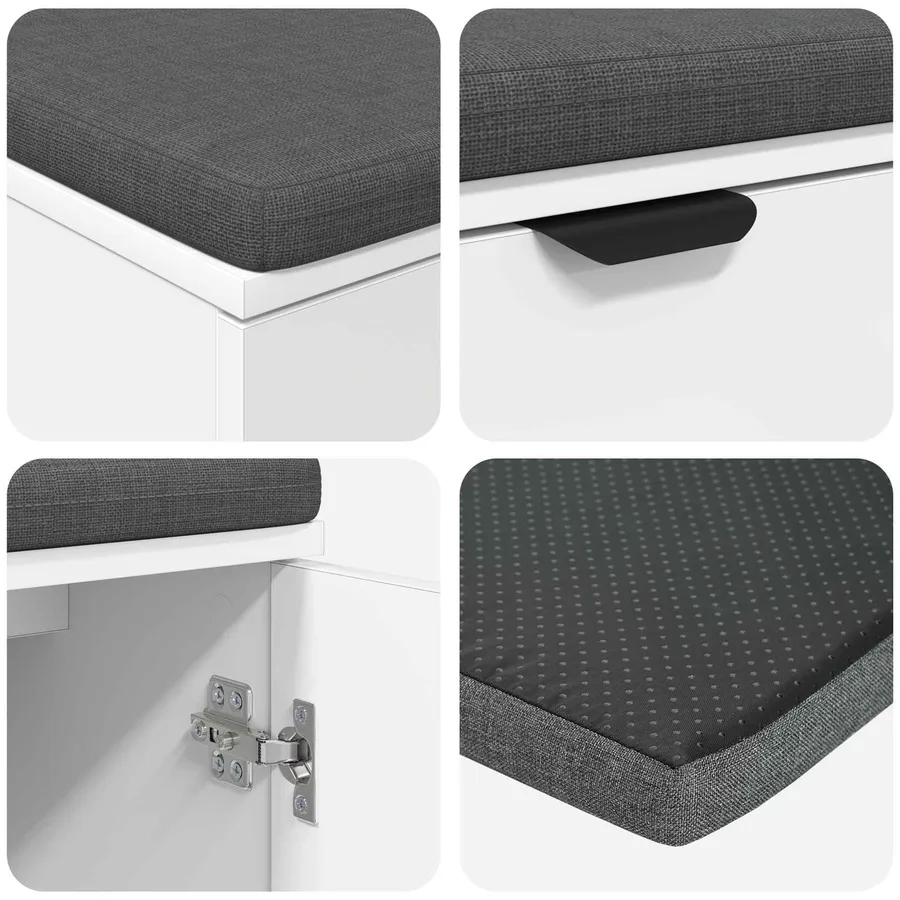 Banc d'entrée Blanc 100 x 38 x 46 cm Bois Ingénierie et Tissu - 9