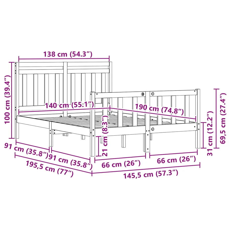 Cadre de lit Cire marron 195,5 x 145,5 x 100 cm - 9