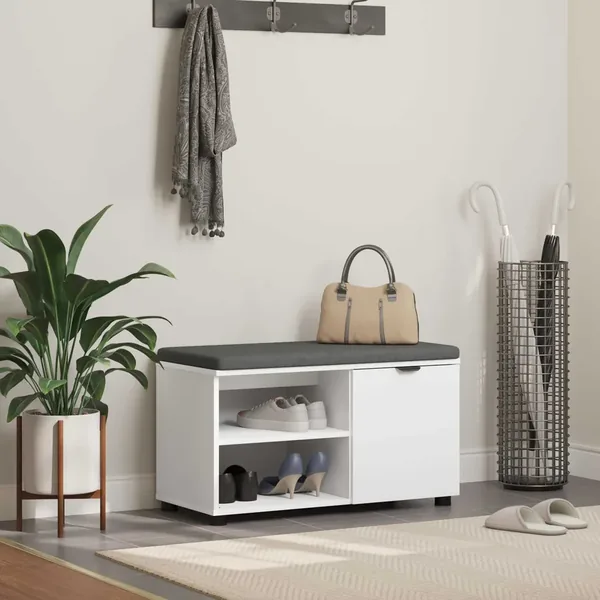 Banc d'entrée Blanc 80 x 38 x 46 cm Bois Ingénierie et Tissu