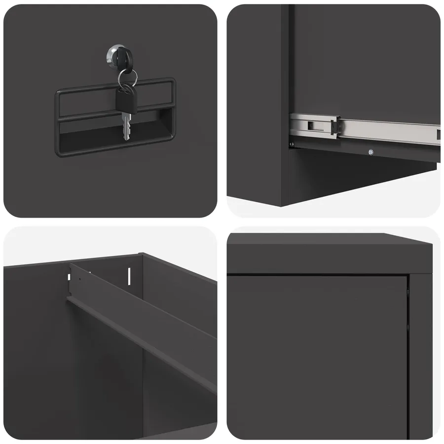 Cabinet de Dossier Noir 44 x 50 x 139 cm Acier Laminé à Froid - 10