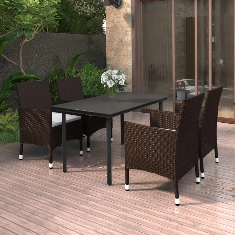 Ensemble à manger de jardin coussins 5 pcs Résine tressée Verre