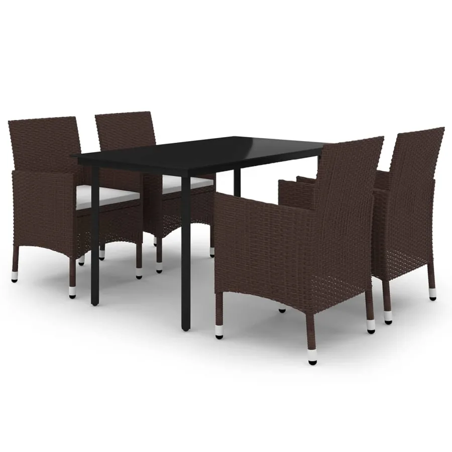 Ensemble à manger de jardin coussins 5 pcs Résine tressée Verre - 2