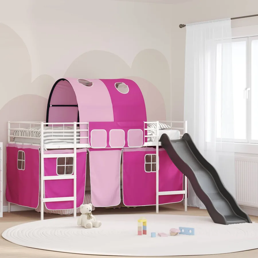 Lit mezzanine pour enfants Blanc et rose 80 x 200 cm Métал