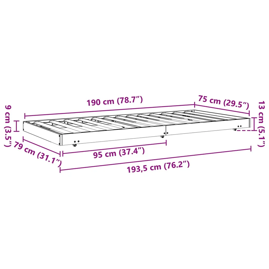 Cadre de lit Cire marron 70 x 190 cm Bois de pin massif - 8