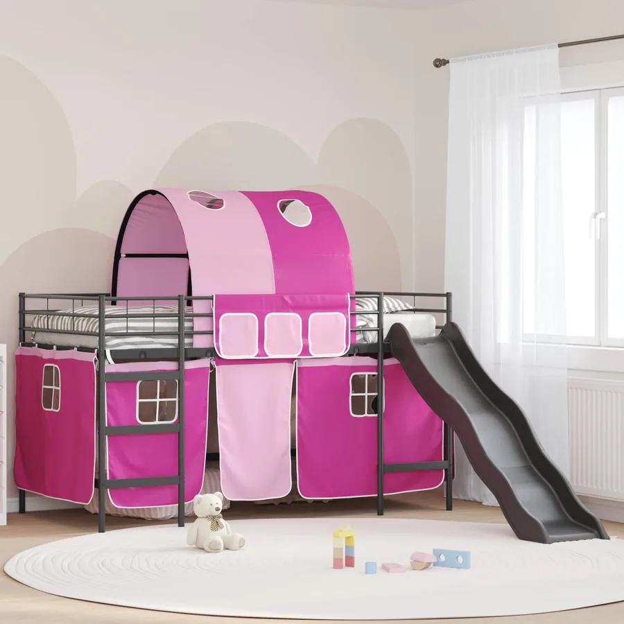 Lit mezzanine pour enfants Noir et rose 90 x 200 cm Métал