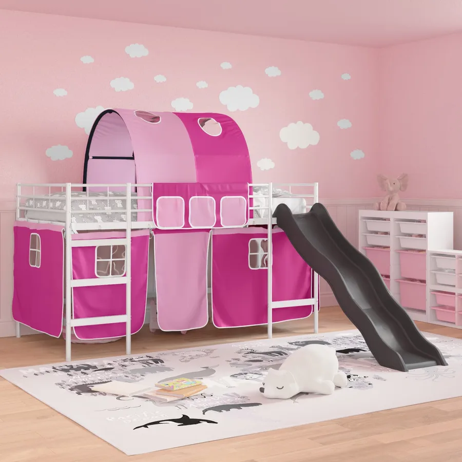 Lit mezzanine pour enfants Blanc et rose 90 x 200 cm Métал - 3