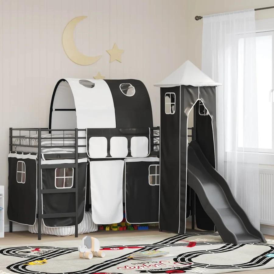 Lit mezzanine pour enfants Uni Noir 75 x 190 cm métal