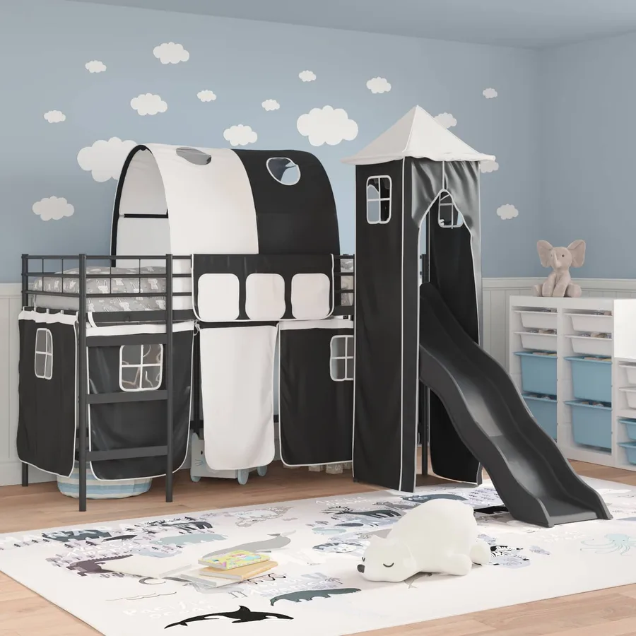 Lit mezzanine pour enfants Uni Noir 75 x 190 cm métal - 3