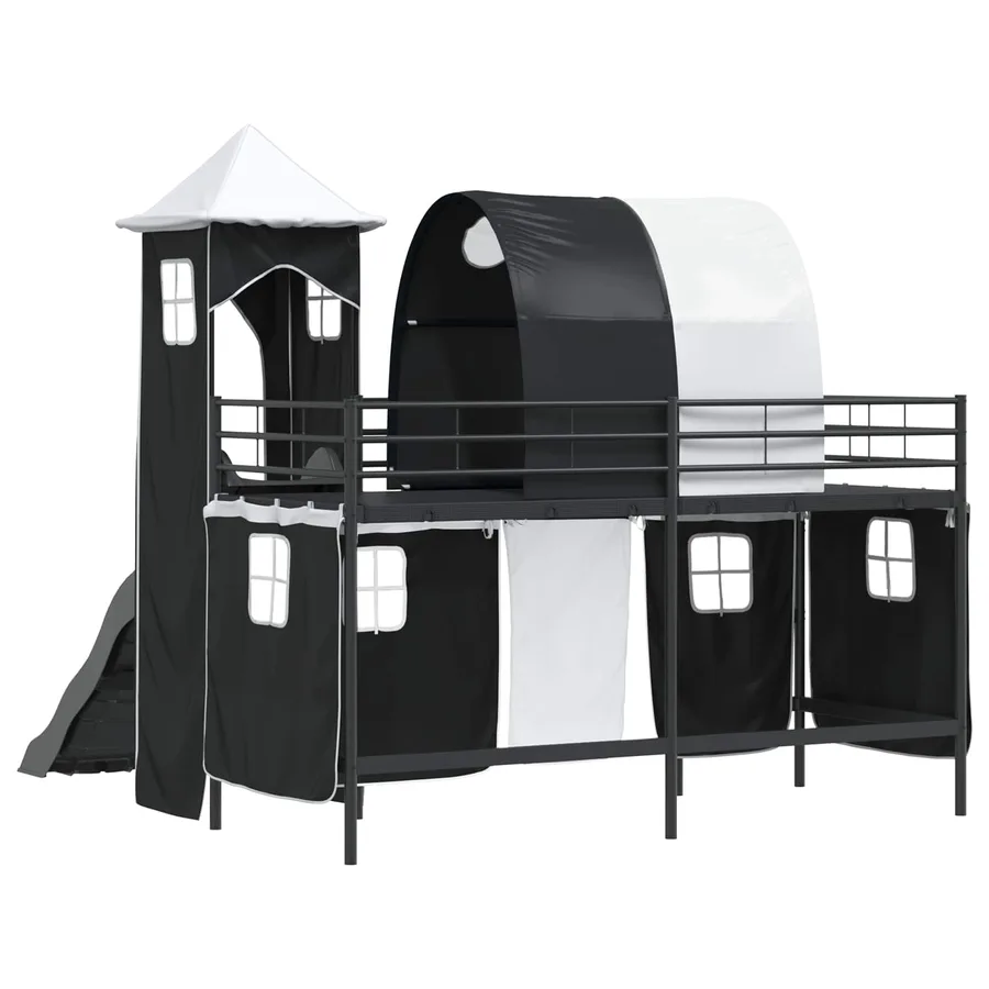 Lit mezzanine pour enfants Uni Noir 75 x 190 cm métal - 8