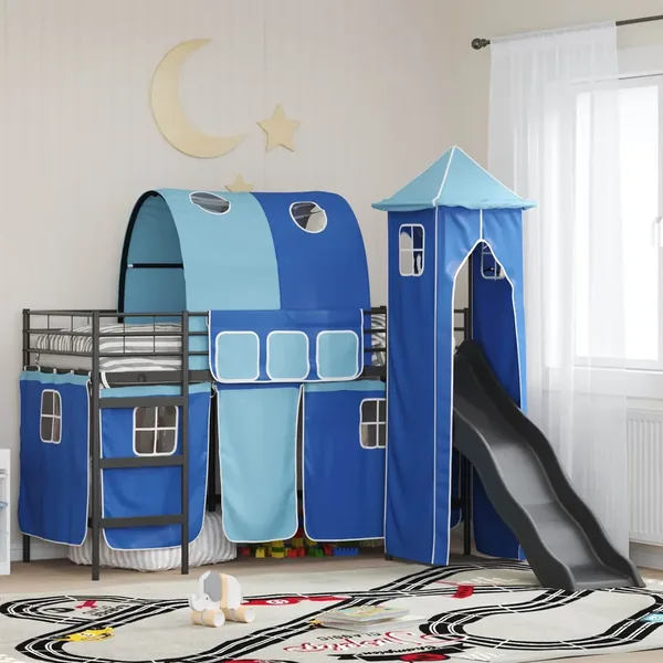 Lit mezzanine pour enfants Uni Noir et Bleu 75 x 190 cm métal