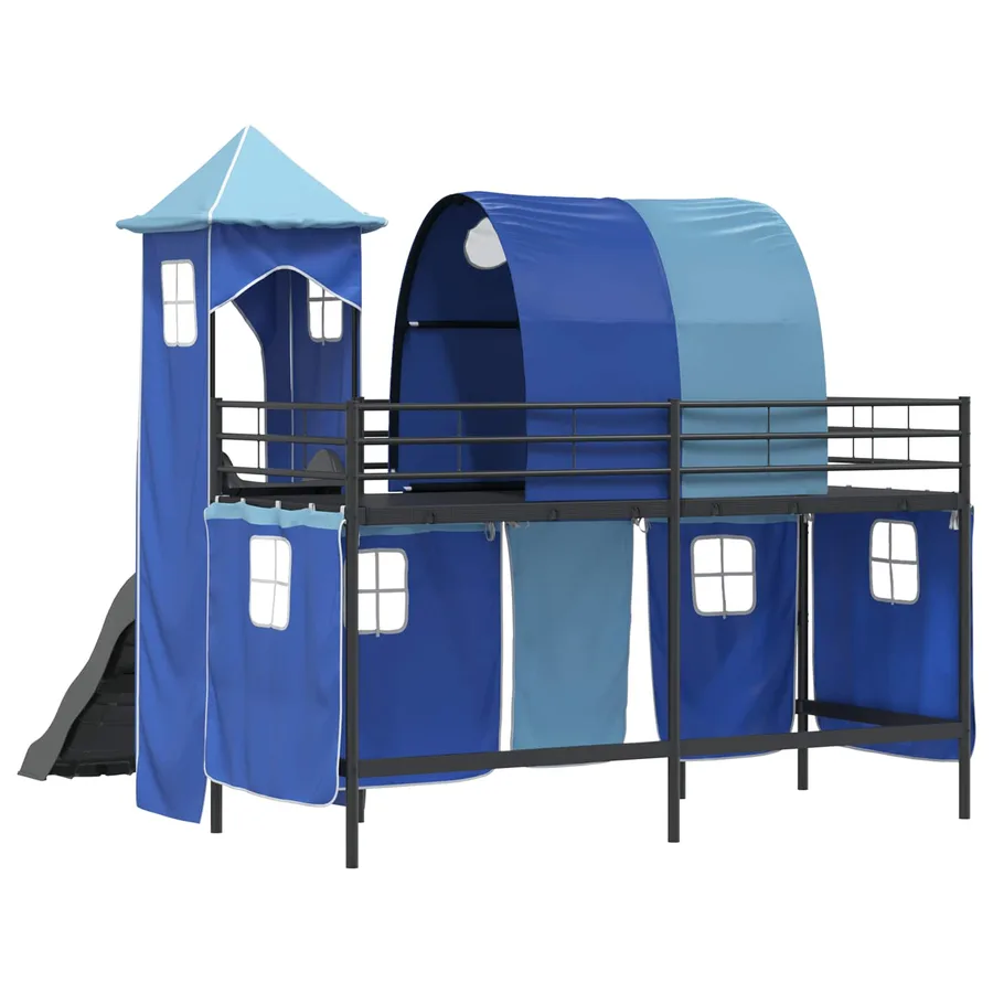Lit mezzanine pour enfants Uni Noir et Bleu 75 x 190 cm métal - 10