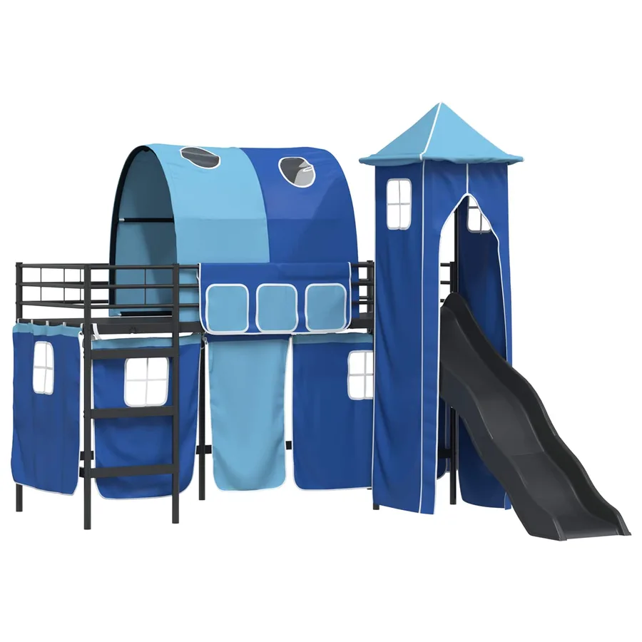 Lit mezzanine pour enfants Uni Noir et Bleu 75 x 190 cm métal - 4