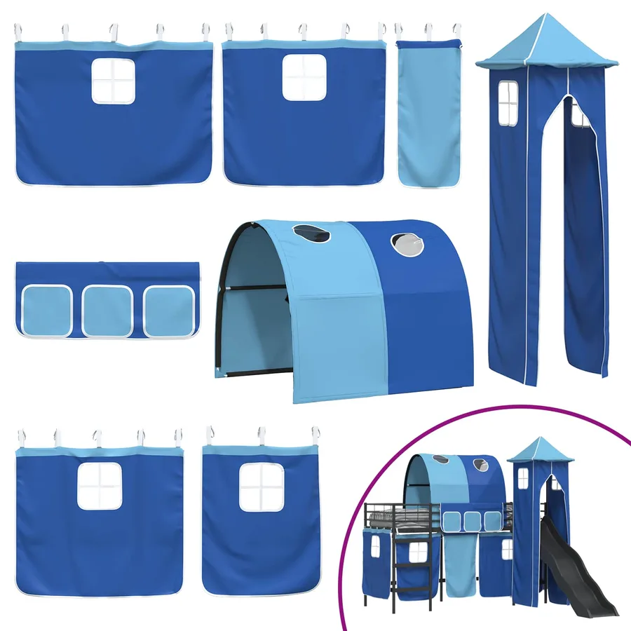 Lit mezzanine pour enfants Uni Noir et Bleu 75 x 190 cm métal - 7