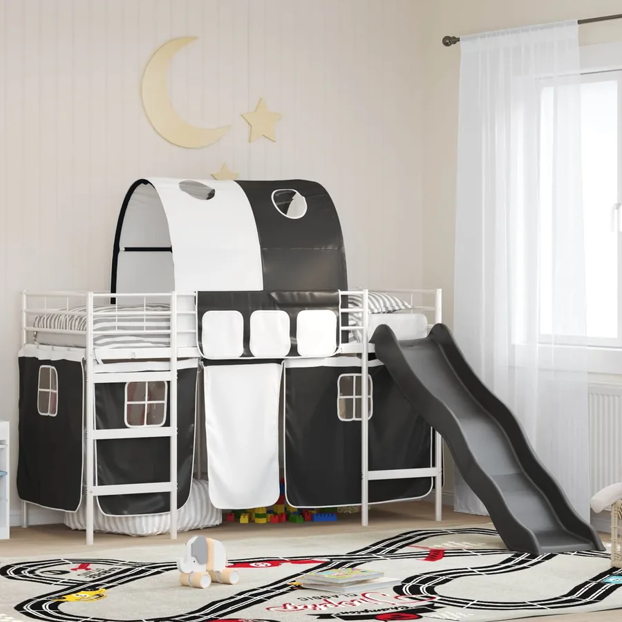 Lit mezzanine pour enfants Blanc et Noir 75 x 190 cm Métал
