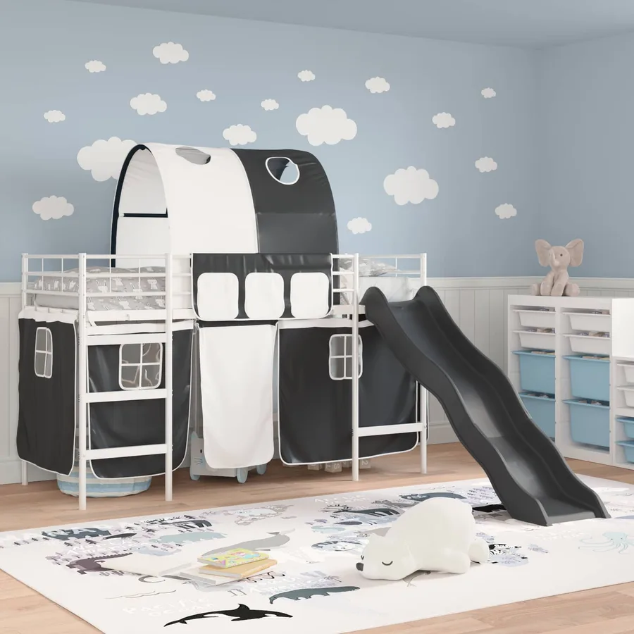 Lit mezzanine pour enfants Blanc et Noir 75 x 190 cm Métал - 3