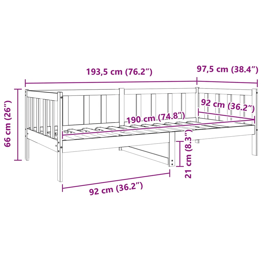 Cadre de lit Cire marron 90 x 190 cm Bois de pin massif - 8