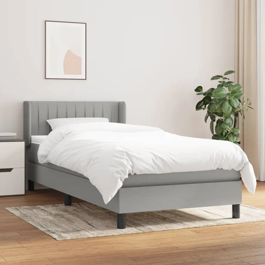Slatted bed base with mattress Light grey 90x200 cm Fabric