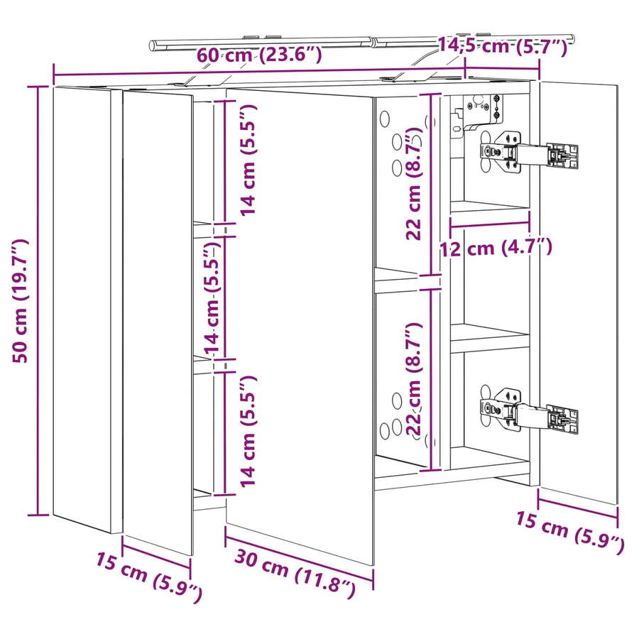 Armoire Miroir de Salle de Bain Gris Sonoma 60 x 14,5 x 50 cm - 13