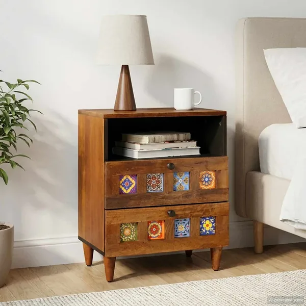 Cabinet de chevet Marron 50 x 33 x 62 cm Bois de mangue massif