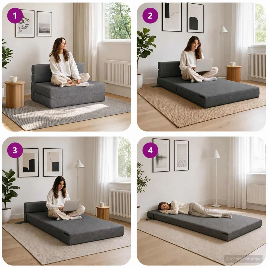 Canapé-lit pliable Gris clair 70 x 80 x 60 cm Tissu - 7