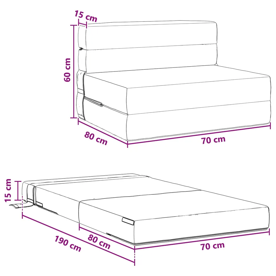 Canapé-lit pliable Gris clair 70 x 80 x 60 cm Tissu - 9