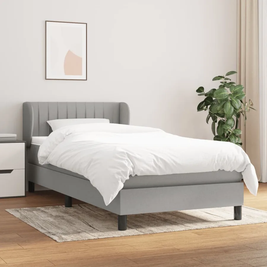 Slatted bed base and mattress Light grey 90x190 cm Fabric