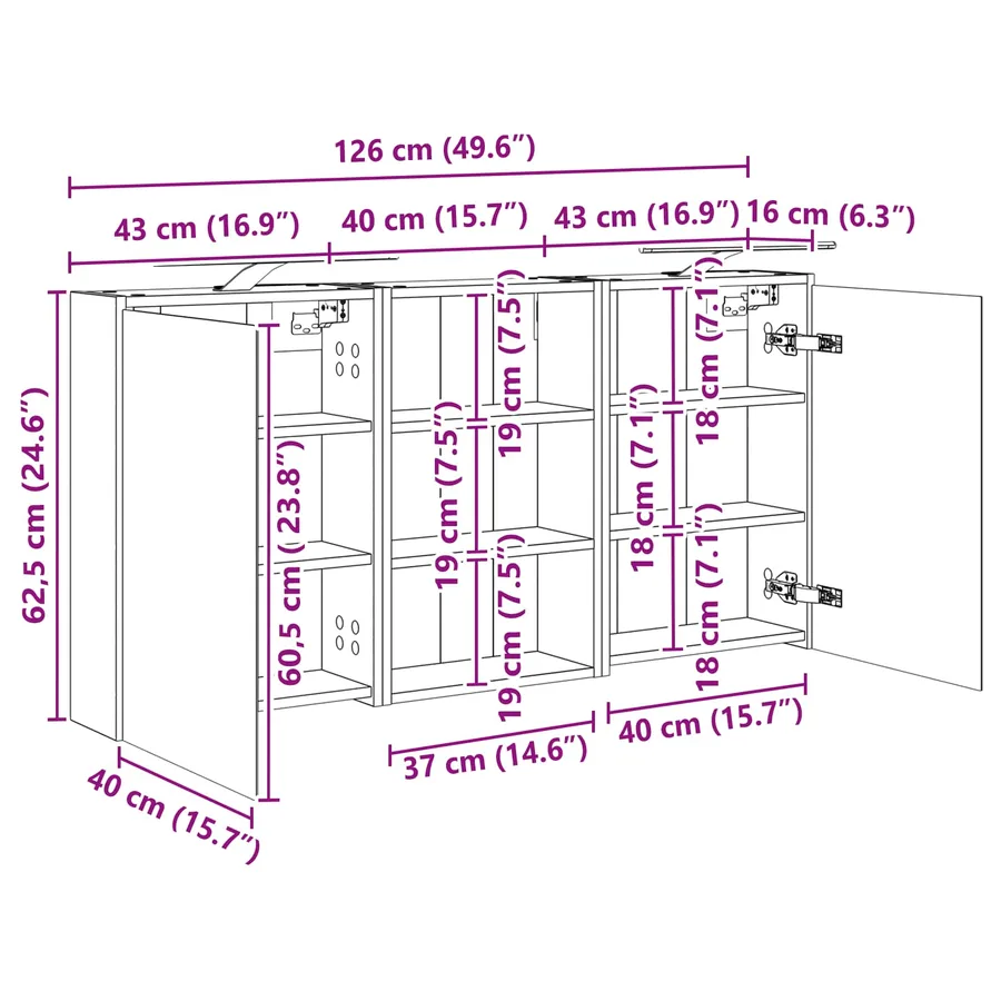 Ensemble de Meubles de Salle de Bain 3 pcs 126 x 16 x 62.5 cm - 13