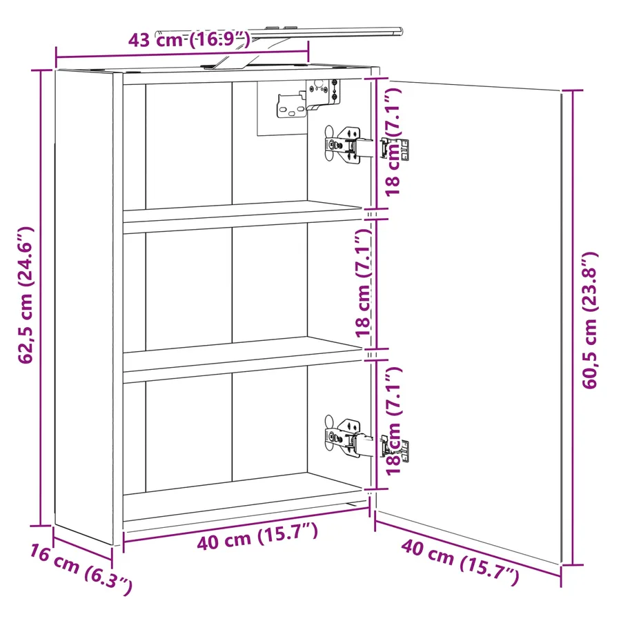 Armoire Miroir de Salle de Bain Blanc 43 x 16 x 62.5 cm - 13