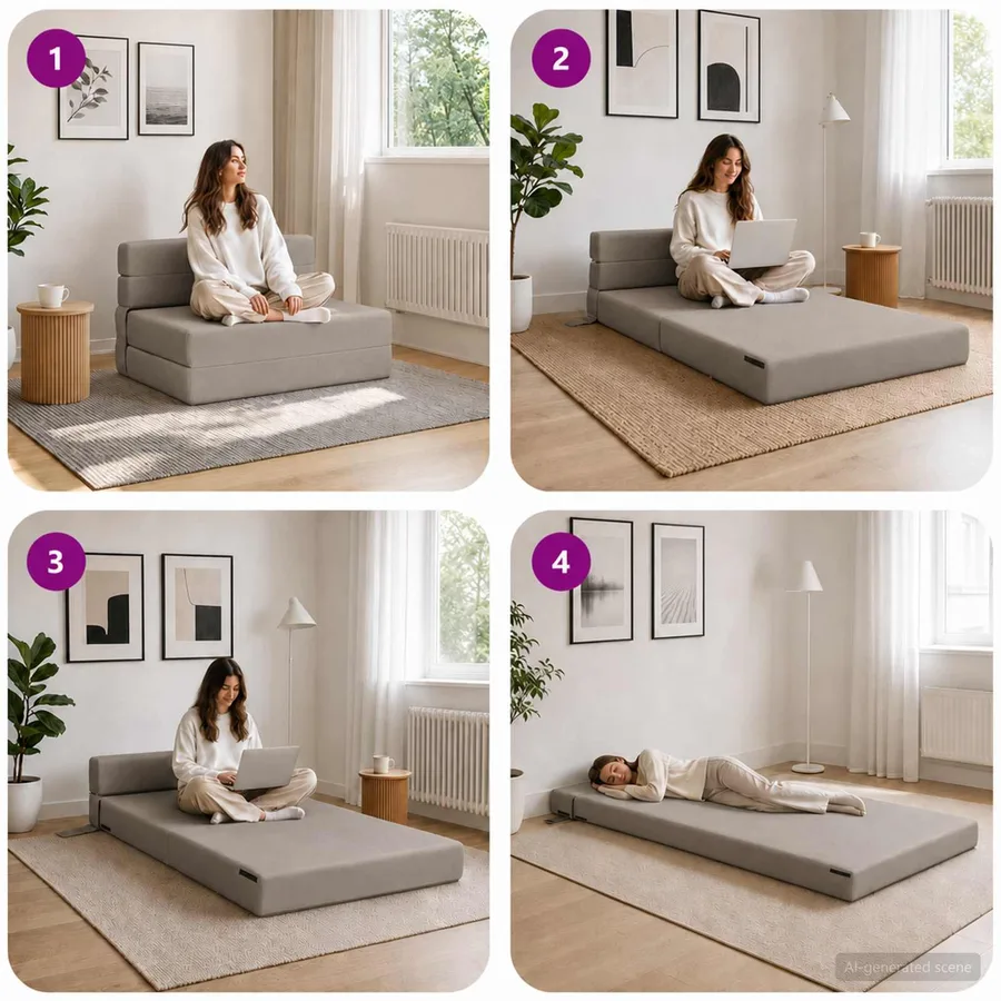 Canapé-lit pliable Gris clair 100 x 80 x 60 cm Tissu - 7
