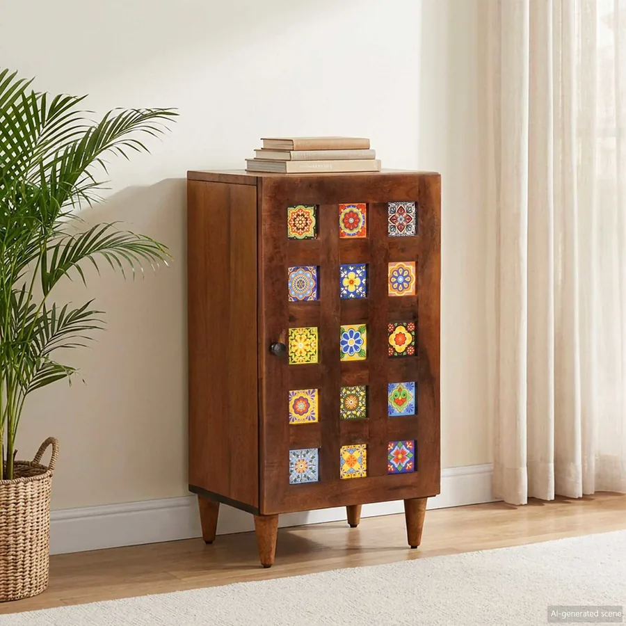 Buffet avec porte Noyer 40 x 33 x 75 cm Bois de mangue massif