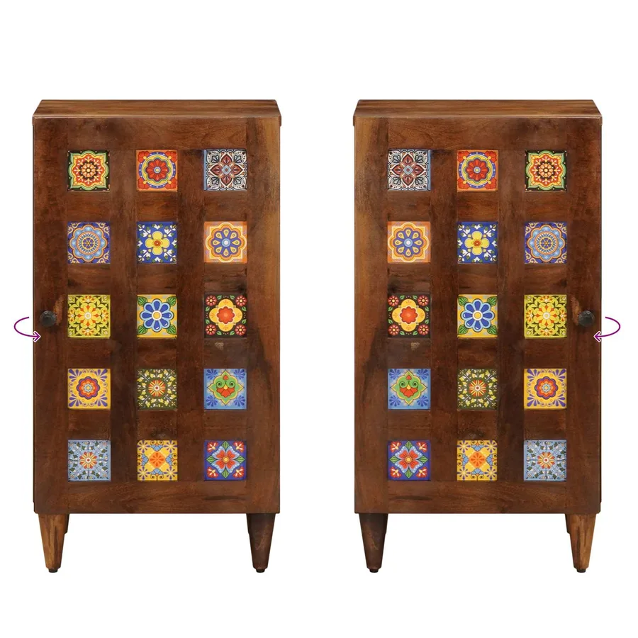 Buffet avec porte Noyer 40 x 33 x 75 cm Bois de mangue massif - 11