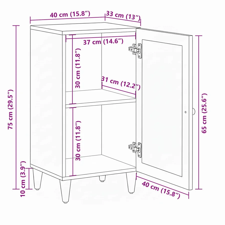 Buffet avec porte Noyer 40 x 33 x 75 cm Bois de mangue massif - 13