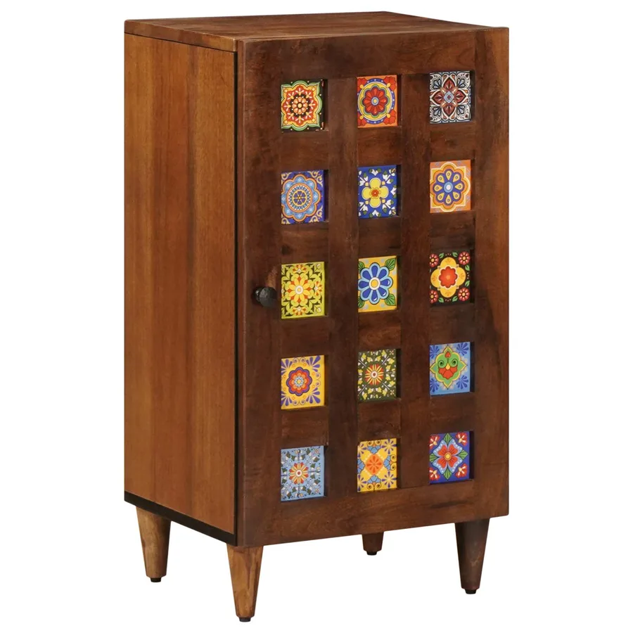 Buffet avec porte Noyer 40 x 33 x 75 cm Bois de mangue massif - 2