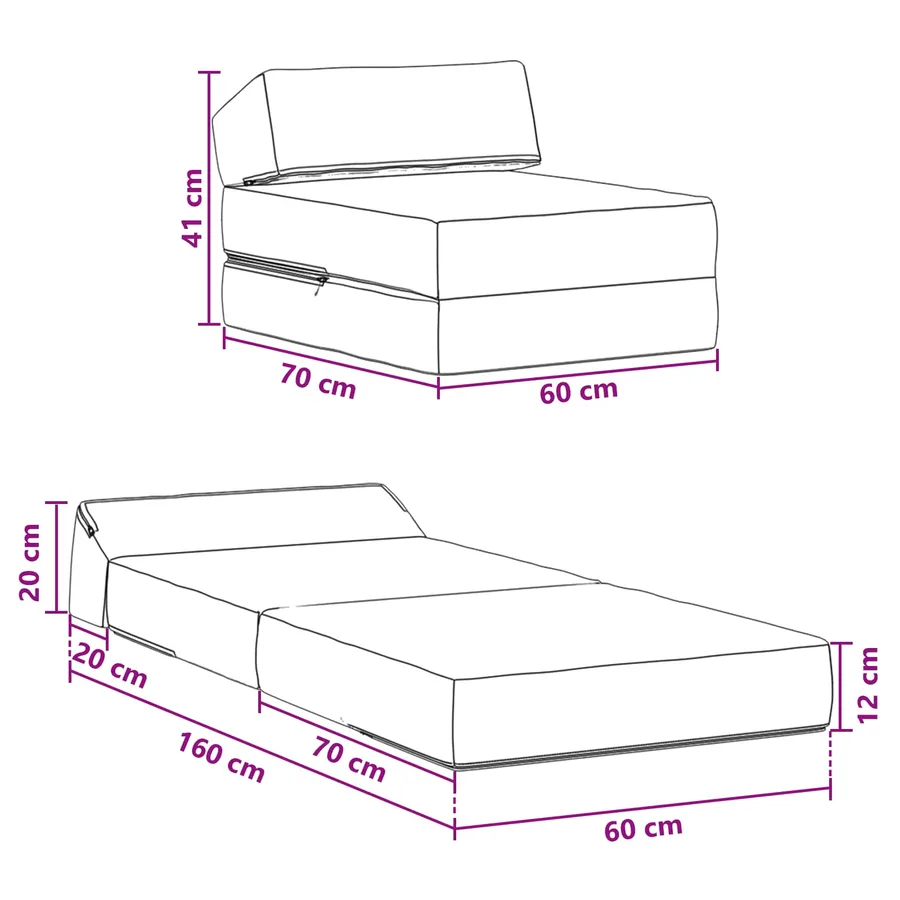Canapé-lit pliable Noir 60 x 70 x 41 cm Tissu - 10