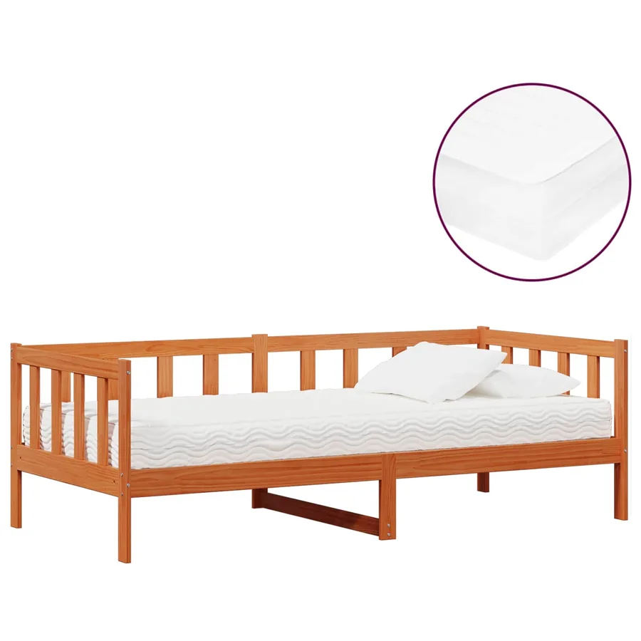 Lit d'appoint avec matelas Brun ciré et blanc 90 x 200 cm