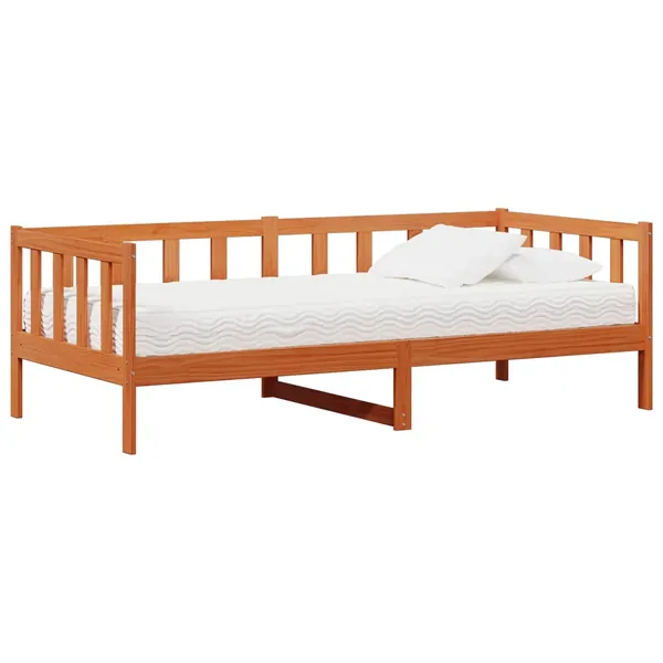 Lit d'appoint avec matelas Brun ciré et blanc 90 x 200 cm