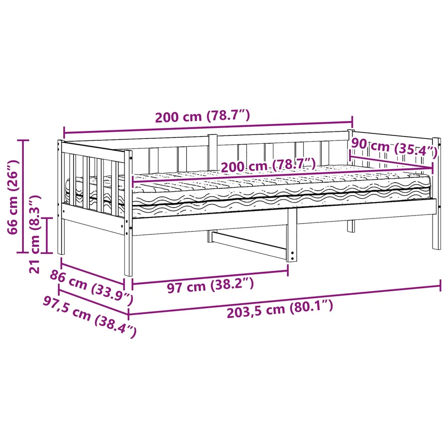 Lit d'appoint avec matelas Brun ciré et blanc 90 x 200 cm - 10