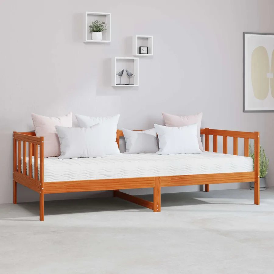 Lit d'appoint avec matelas Brun ciré et blanc 90 x 200 cm - 3